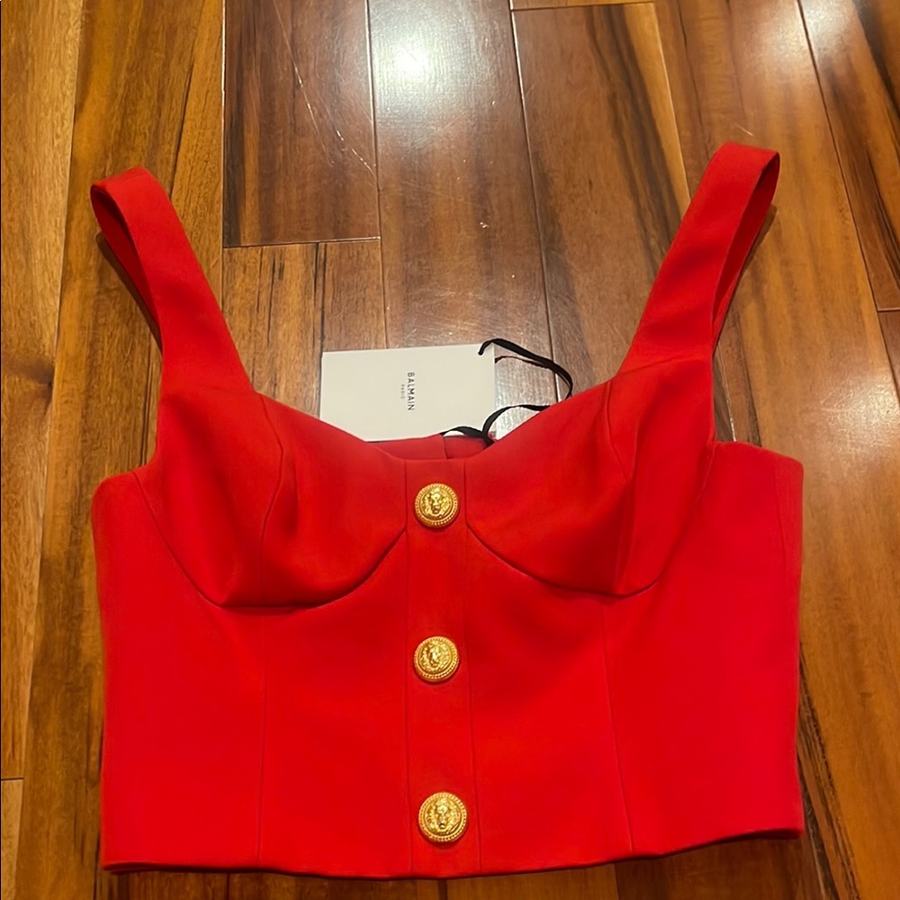 Balmain Elegant Red Buttoned Women's Top